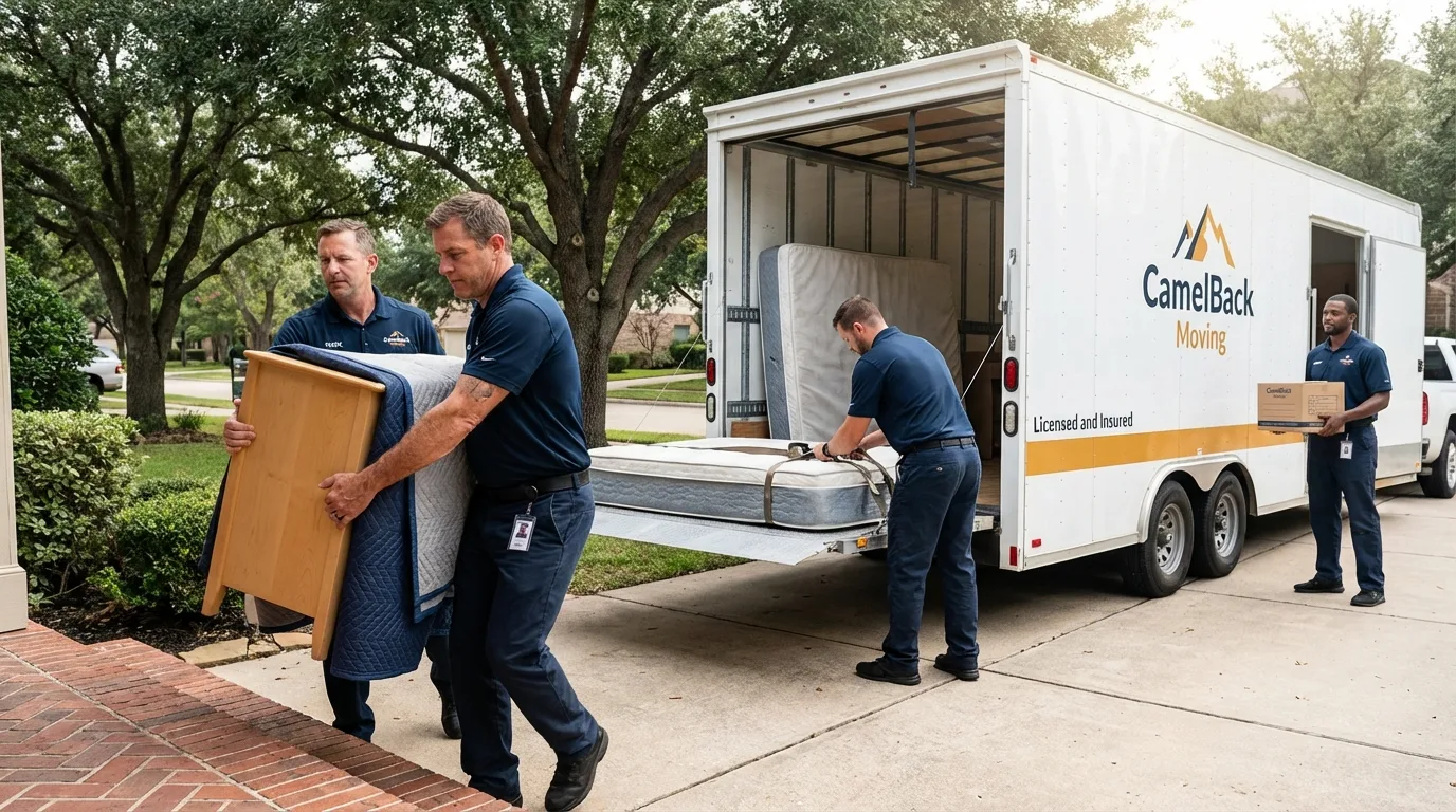 Crew loading residential truck for cross-state move from Arco, ID