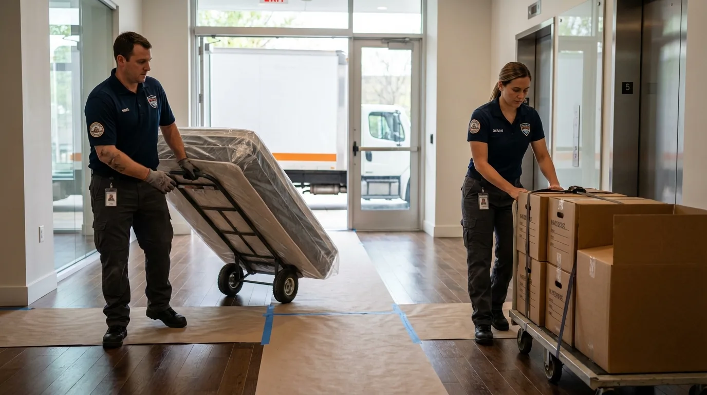 Professional apartment movers loading elevator in Arco, ID